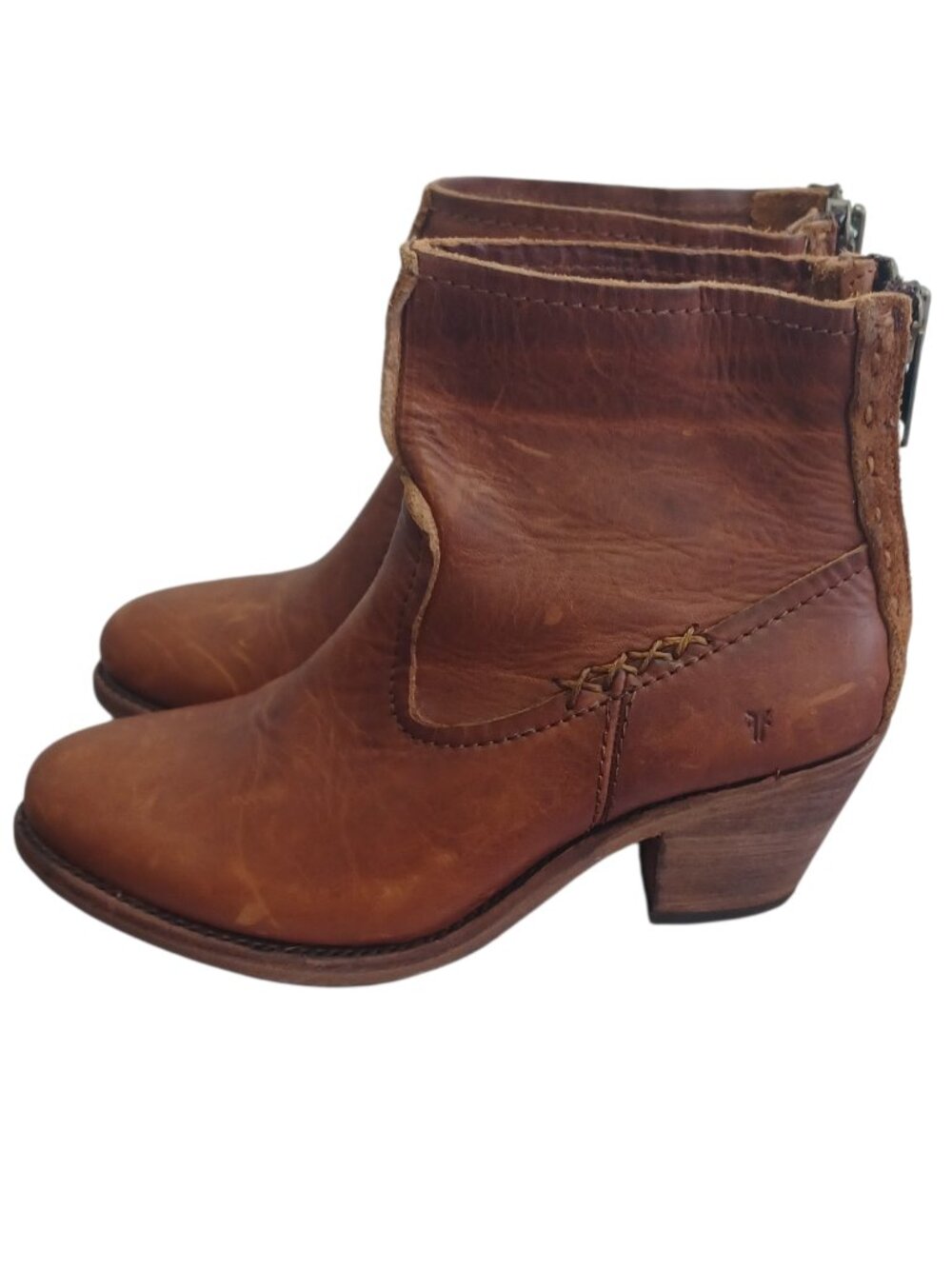Frye Leslie Artisan Cognac Brown Short Ankle Boots Size 71/2 B - Picture 4 of 9